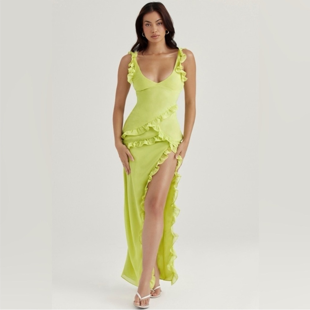 House of CB Lime Green Ruffle Maxi Dress